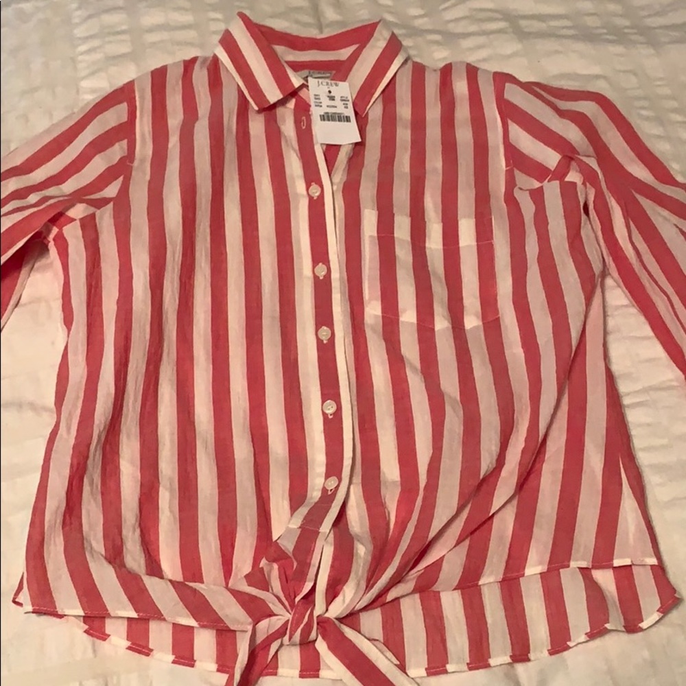 NWT Jcrew factory front tie stripe blouse